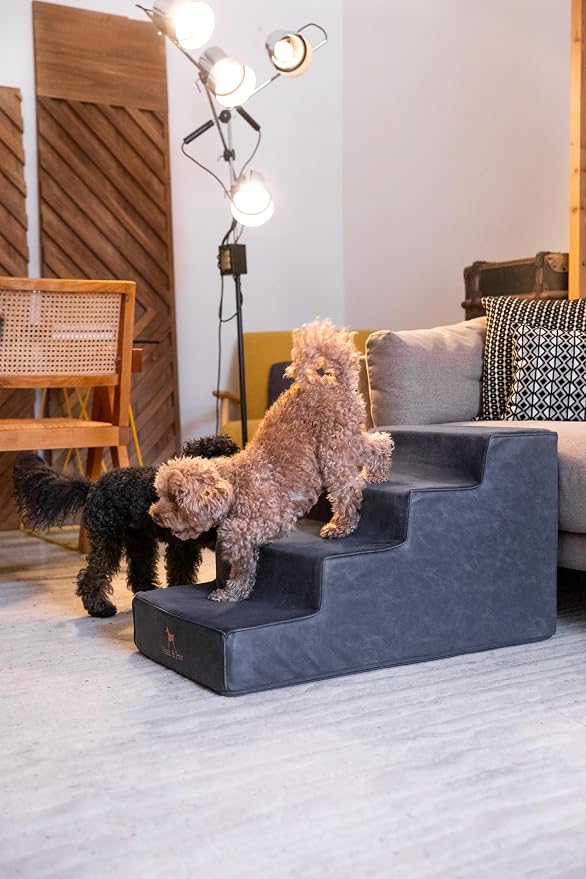 Noah & Paw Dog Stairs, Dog Ramp for Bed (20" Extra Wide) Pet Stairs for High Bed, Design to Fit Small and Large Breeds, Durable 5 Pet Steps for Couch (35 Foam Density) Leather Collection