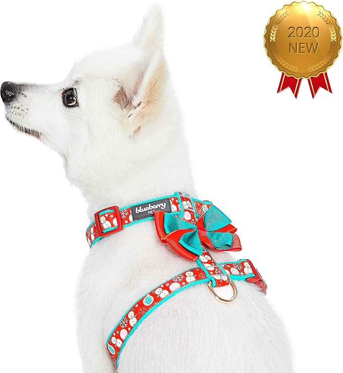 Blueberry Pet Snowman Making Christmas Designer No Pull Dog Harness with Bowtie, Medium, Adjustable Harnesses for Dogs