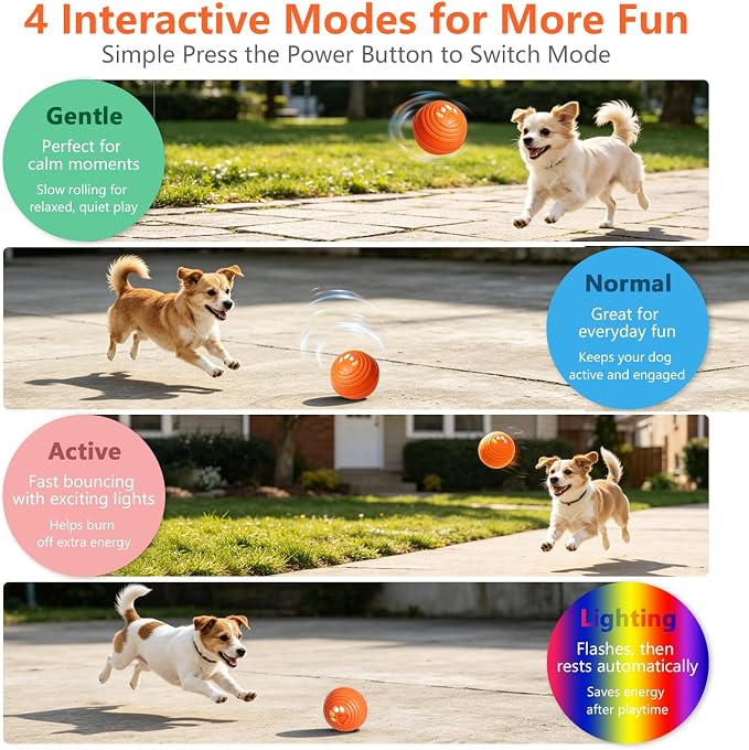 Automatic Interactive Dog Toys Ball with 4 Play Modes for Small Medium Dogs | Vibrating Dog Ball with 4 Play Modes, Moving & Bouncing Ball for Dogs, Smart Self Rolling Dog Toy for Small Medium Dogs