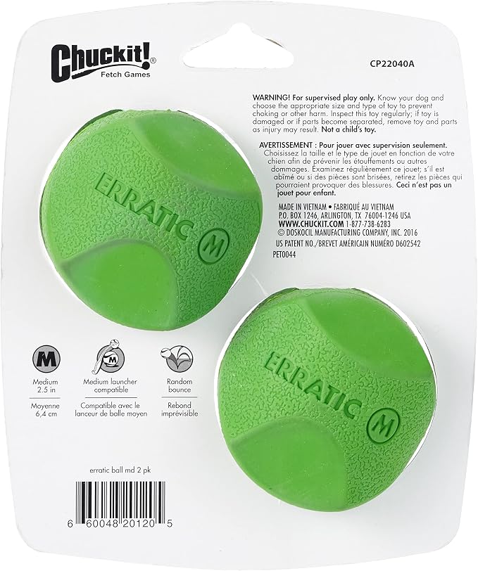 Chuckit! Erratic Ball Dog Toy, Medium 2.5in, 2 Pack, Unpredictable Bounce | Also an Indoor and Outdoor Dog Toy