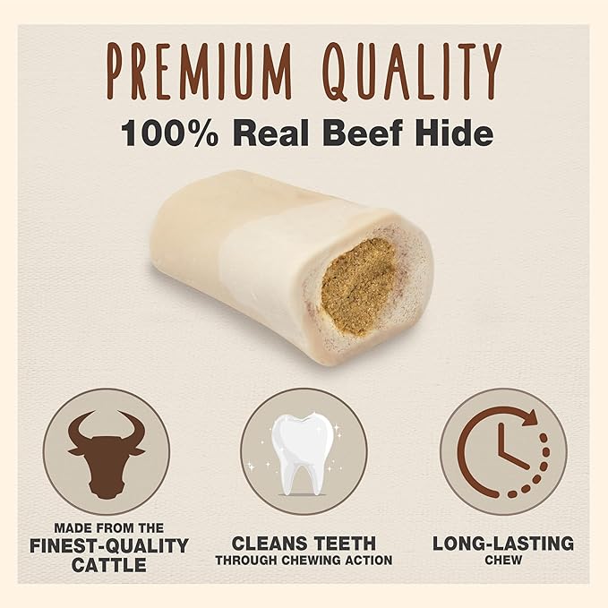 Cadet Stuffed Shin Bone, Long-Lasting Dog Chew Bones for Aggressive Chewers, High Protein Filled Bone Dental Chew for Dogs, Cheese Flavor Filling, 5-6" for Large Dogs