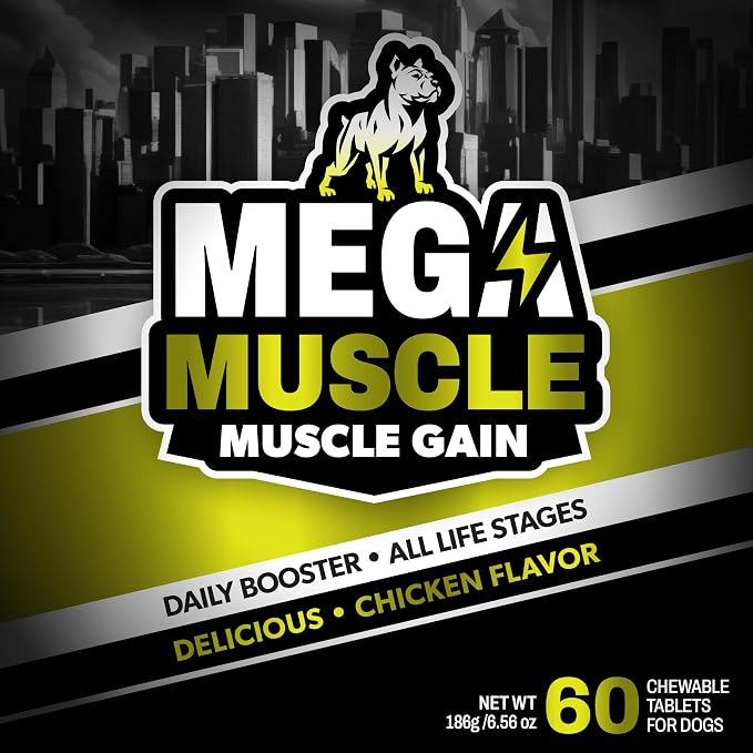 Mega Muscle for Dogs | Daily Chewable Tablets with Multivitamin Support | High Protein Dog Supplement for Active Dogs | Chicken Flavor, 60 Count