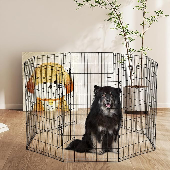 Pet Playpens for Dogs, Foldable Metal Wire Pet Fence Barrier, 8 Panels 48(H) Inches High with Door Exercise Pet Dog Pen, Indoor Outdoor Dog Gate for Large, Medium and Small Pets