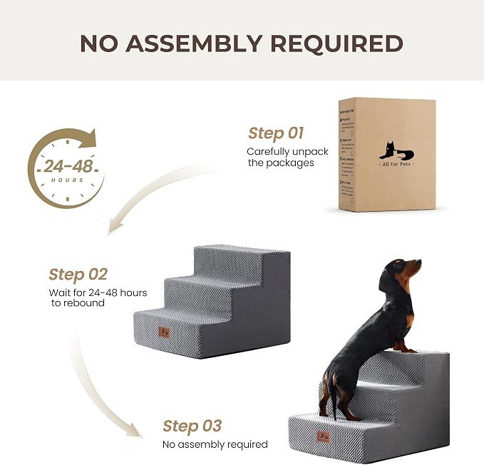 Dog Stairs for Small Dogs, 3-Step 13.5" H Ramp for Couch and Bed, Non-Slip Foam Pet Stairs for Indoor Living Room Bedroom Side, Grey