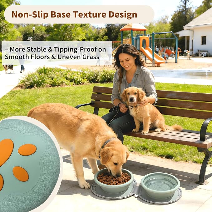 Collapsible Dog Bowls, 2-in-1 Silicone with Carabiner, Green