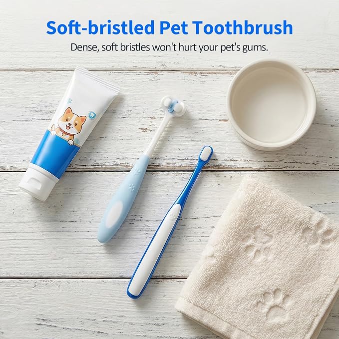 Dog Toothbrush Set that Makes Brushing Easy | Finger Toothbrush & Long-Handle Brush for Dogs & Cats | BPA-Free Silicone Bristles | Pet Dental Care & Teeth Cleaning