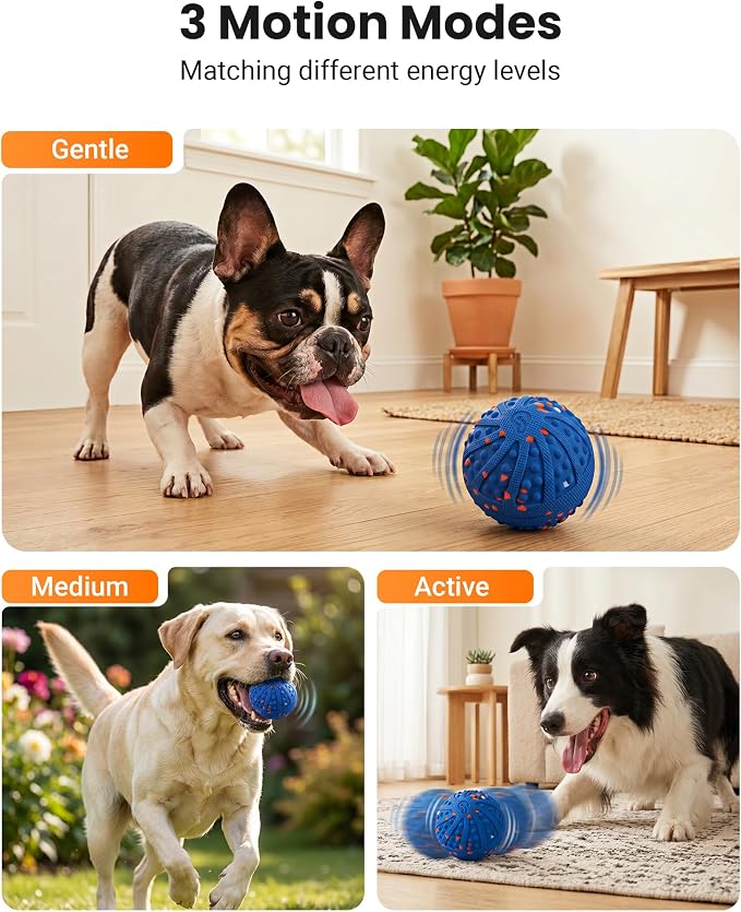 Interactive Dog Toys with Teeth-Friendly Bumps, 3 Modes, ETPU Material | Rechargeable Automatic Interactive Dog Balls for Medium and Large Dogs to Keep Them Busy