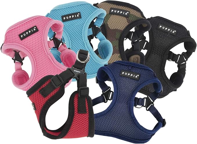 Puppia Dog Harness Comfort Mesh Step-in All Season No Pull No Choke Walking Training Adjustable Neck & Chest for Small & Medium Dog - Navy - M