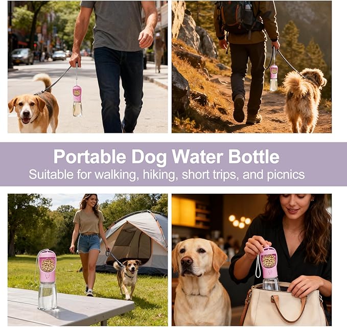Dog Water Bottle, Portable Water Bottle with Food Container for Dogs Cat Pet Hiking Walking Travel Camping, Leak-Proof Dog Water Bowl Dispenser with Feeder Function Puppy Essentials