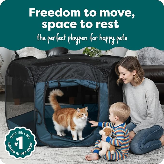 FurHaven Soft-Sided Dog & Cat Playpen, Portable Foldable Indoor & Outdoor Pet Playpen with Mesh Windows & Zippered Door, Sailor Blue, Large