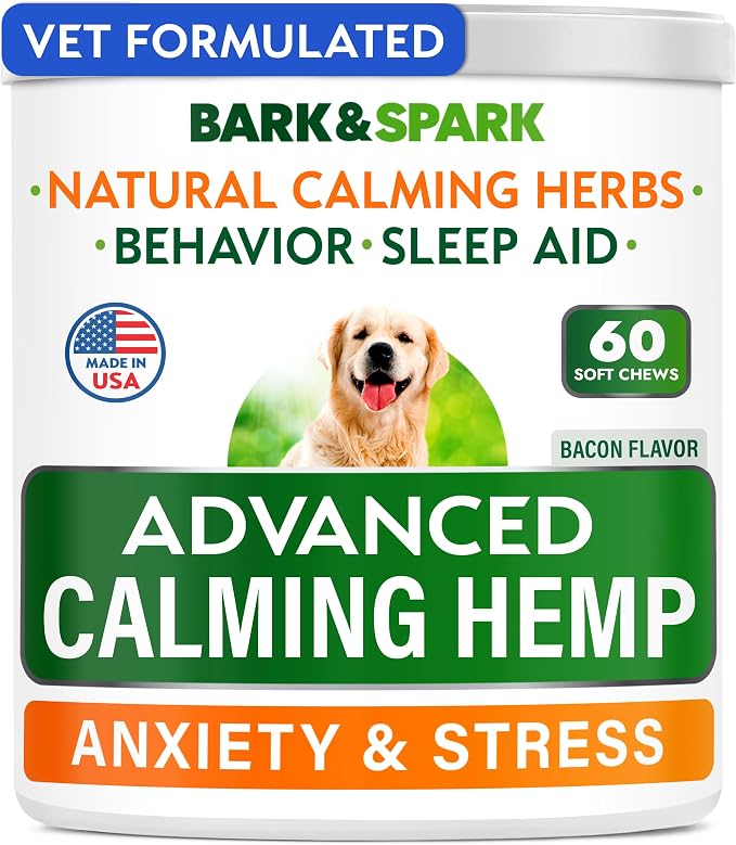 BARK&SPARK Advanced Calming Chews for Dogs, Hemp, Melatonin, 60-Pack, 60Ct