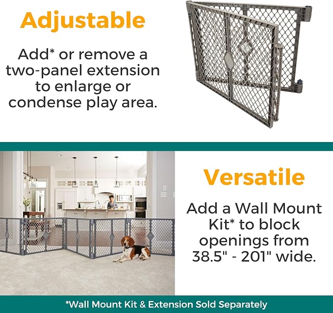 MyPet Petyard: 5.5 Ft. Wide Customizable Folding Dog Playpen Indoor/Outdoor. Made in USA. 6-Panel Puppy Playpen. Freestanding Play Pen Dog Gate 26" Tall, Fieldstone