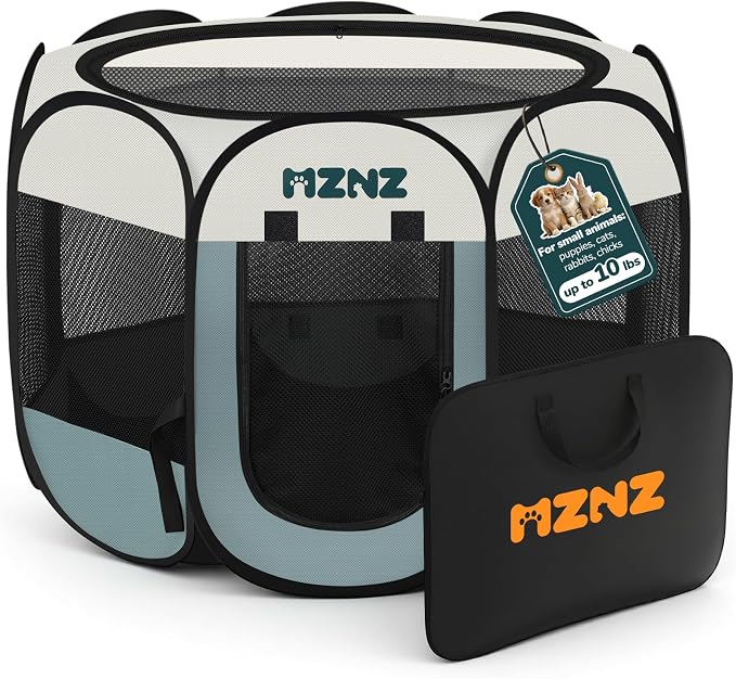 Dog Cat Playpen, Portable Small Animal Playpen Crate Indoor for Dogs Cats Rabbits, Foldable Guinea Pigs Bunny Cage Enclosure for Outdoor, Pop Up Dogs Cats Tent Kennel with Carrying Case, Grey