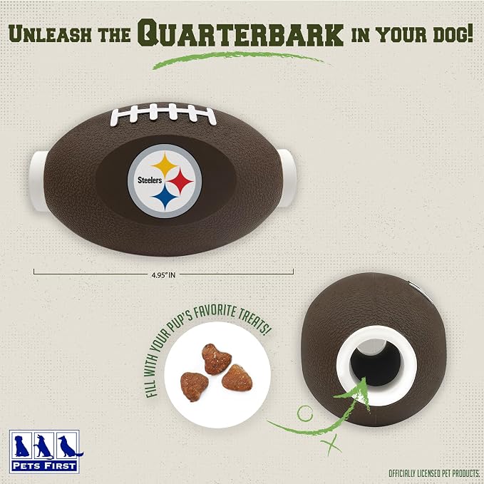 NFL Pittsburgh Steelers Football Treat Dispensing Toy for Dogs and Cats, Rubber Ball Pet Toy, Interactive Fun Doggie Treat Toy, Natural Rubber Feeding Toy