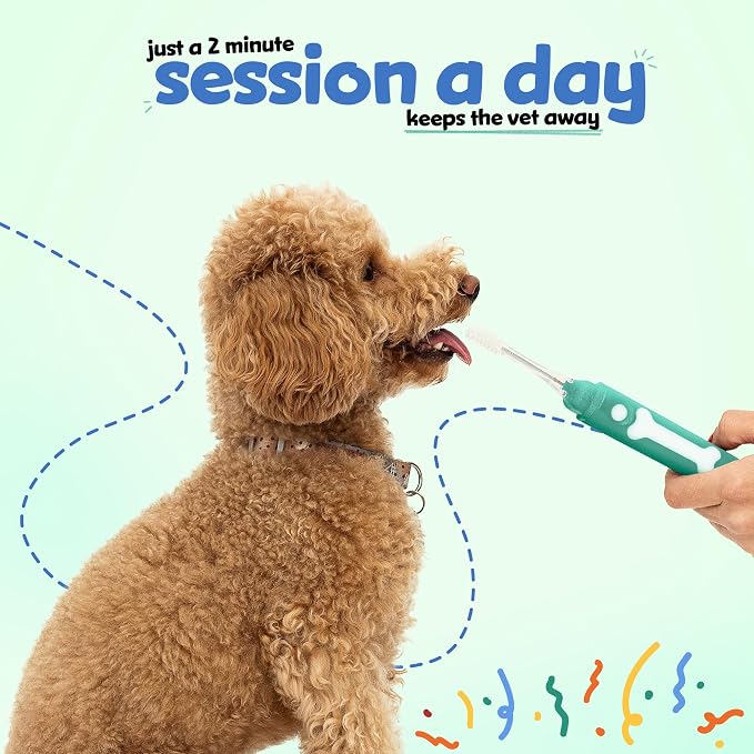 Electric Dog Toothbrush with Innovative Electrolytic Technology - Silent and Gentle Electric Toothbrush for Dogs, Effortless Dog Plaque and Tartar Remover Without a Toothpaste (Small)