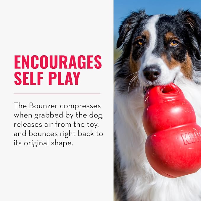 KONG Bounzer, Lightweight Rubber Fetch and Retrieve Toy, for Medium Dogs | Lightweight Oversized Classic-Shaped Rubber Toy with a Top Handle, Bounces Back for Fetch & Retrieve