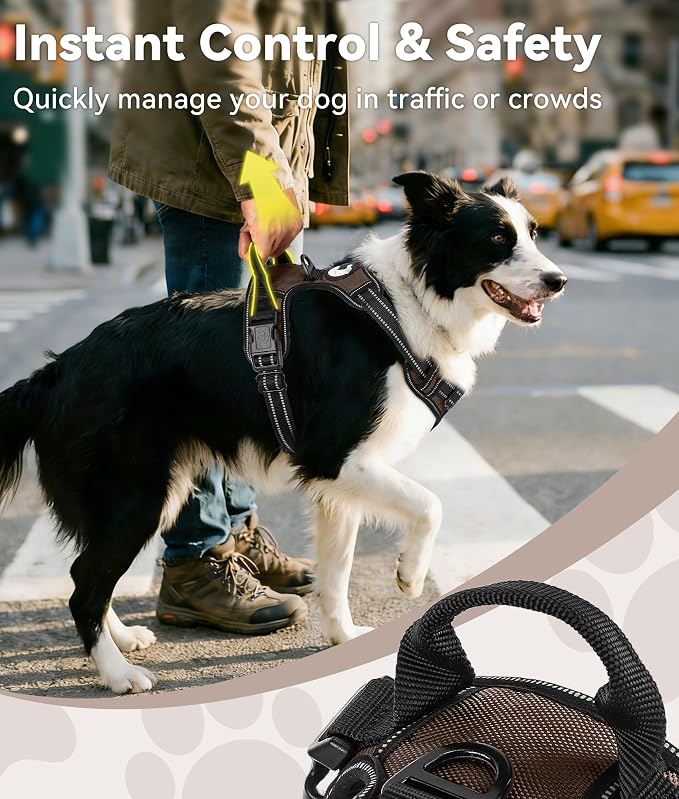 Joytale No Pull Dog Harness for Extra Large Dogs, Front Clip, Brown | Grab Handle for Instant Control, Padded & Adjustable Vest, Sturdy Metal D-Rings, for Safe Training & Daily Walking