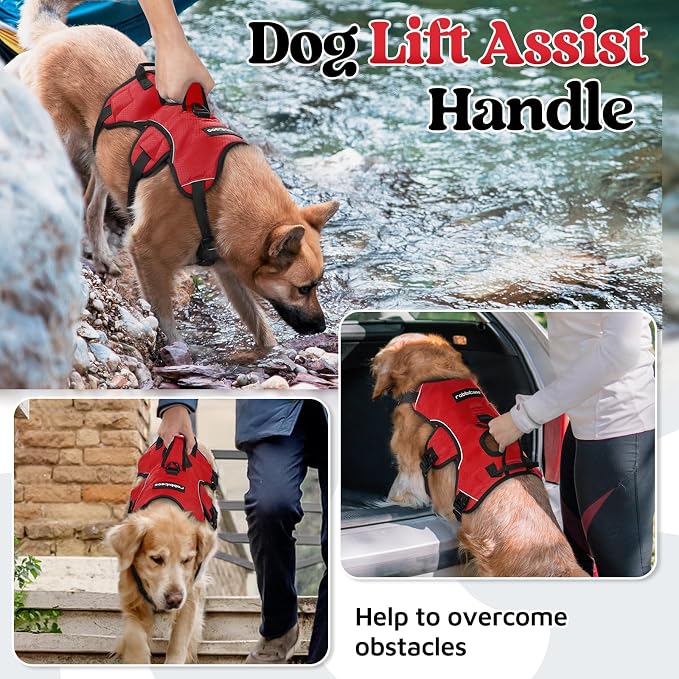 rabbitgoo Escape Proof Dog Harness for Large, No Pull with Lift Handle | No Escape, Full Soft Padded, Reflective Adjustable Vest, Leash Clip for Walking Hiking Training, Red, Large