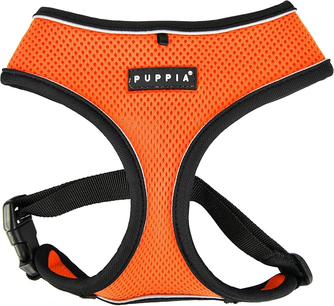 Puppia Soft Dog Harness Pro No Choke Over-The-Head Reflective Straps Triple Layered Breathable Mesh Adjustable Chest Belt and Quick-Release Buckle, Orange, X-Large