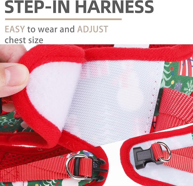 PUPTECK Adjustable Dog Harness Collar and Leash Set Step in No Pull Pet Harness for Small Medium Dogs Puppy and Cats Outdoor Walking Running, Soft Mesh Padded Reflective Vest Harnesses, Christmas, XS