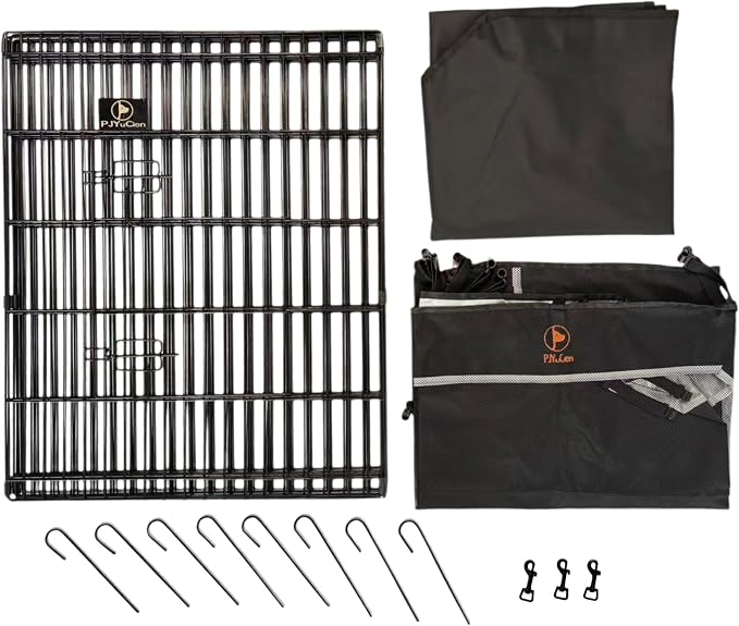 PJYuCien Octagonal Dog Playpen with Top Cover and Bottom Pad - Metal Foldable Exercise Pen, 8 Panels 30" H x 24" W Indoor Outdoor Pet Fence Puppy Crate Kennel, Black