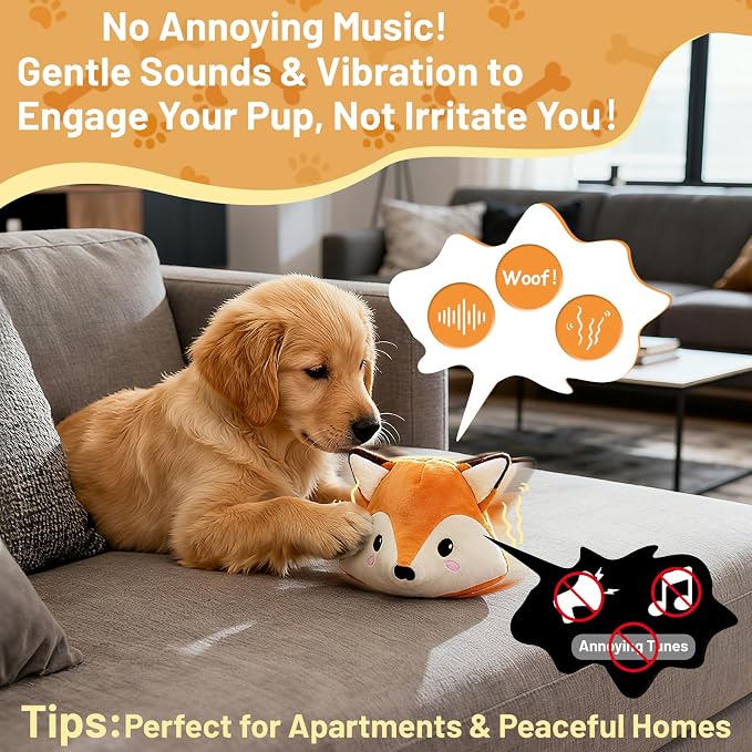 Interactive Fox Puppy Toy for Boredom Relief - Automatic Self-Moving, Bouncing & Vibrating with Sound for Entertainment & Play | Rechargeable & Chew-Resistant for All Breed Sizes