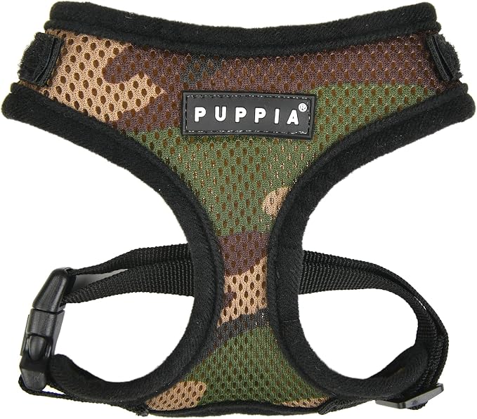 Puppia Soft Superior Dog Harness Air Mesh Over-The-Head All Season No Pull No Choke Walking Training Adjustable Neck & Chest for Small & Medium Dog - CAMO - L