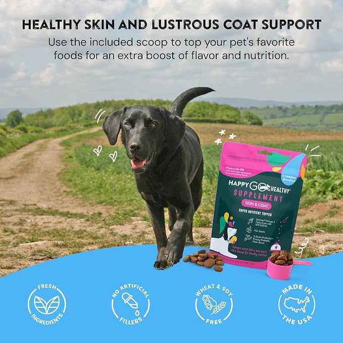 Skin & Coat Supplements for Dogs | Dog Itching Skin Relief & Promotes Shiny Skin Coat for Dogs | Rich in Omega 3 All-Natural Ingredients Tasty Kibble Dog Food Topper | 21 Count Pack