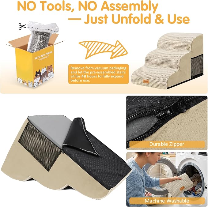 Topmart 3 Tiers Foam Dog Ramps/Steps,Non-Slip Pet Steps,Extra Wide Deep Dog Stairs,High Density Foam Pet Stairs/Ladder,Best for Older Dogs,Cats,Small Pets