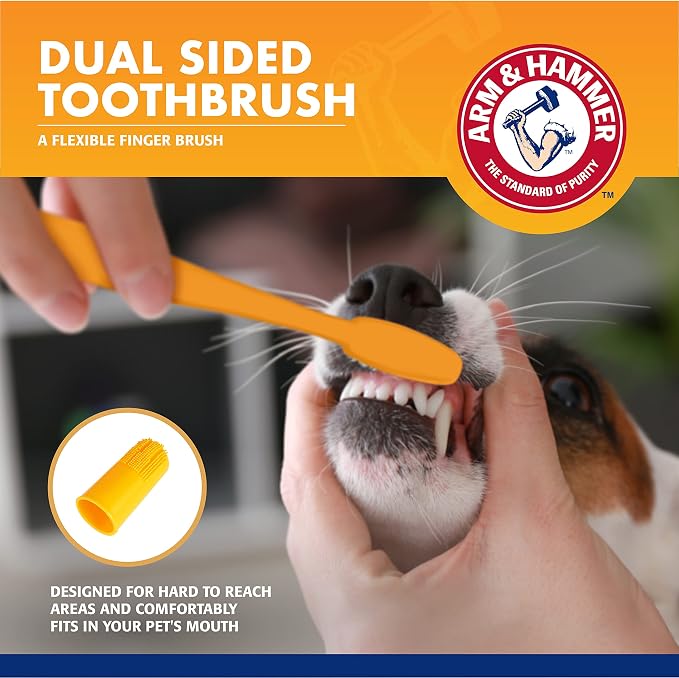 Arm & Hammer Dog Dental Care Fresh Breath Kit, Mint Flavor, 3-Pieces | Includes baking soda toothpaste and toothbrush, for plaque removal, daily dental care routine, dogs, mint