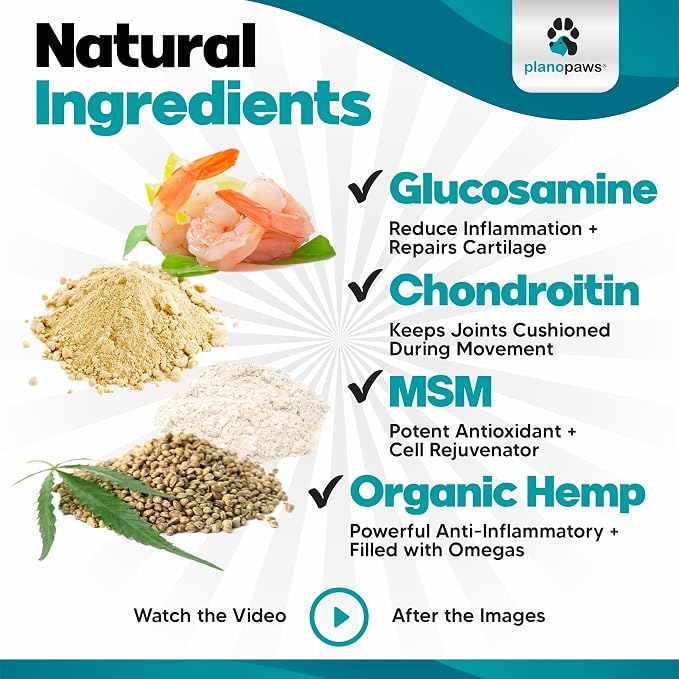 Glucosamine for Dogs Hip and Joint Supplement, 120 Soft Chews with Hemp
