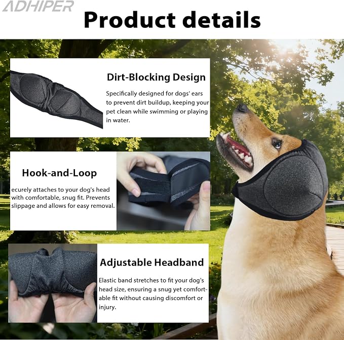 Adhiper Upgrade Dog Ear Muffs Wraps Noise Protection Quiet Ears, Elastic Waterproof Dog Ear Covers for Grooming, Bath, Drying, Swim & Anxiety Relief Reserved Ear Room Design (Gray/Medium)