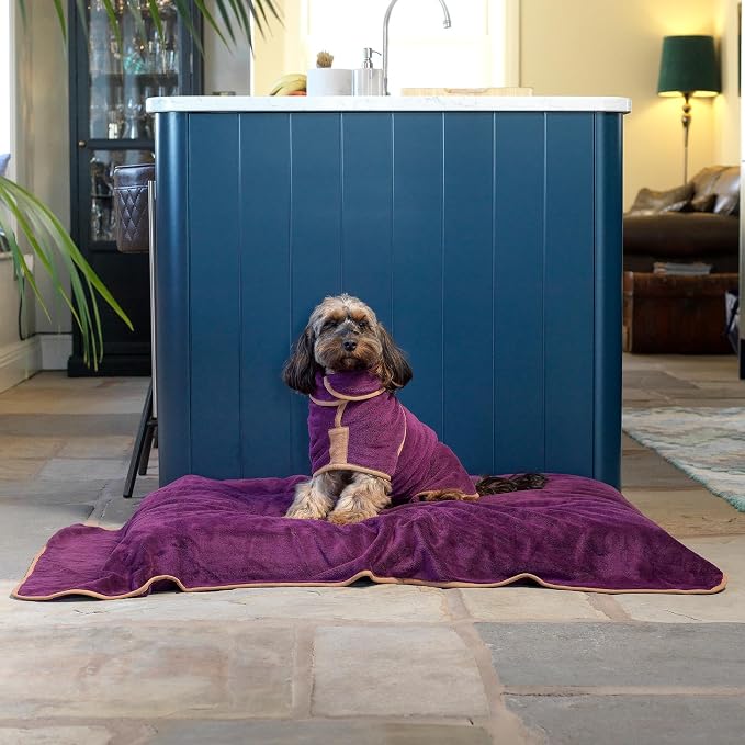 Lucky Pooch® Dog Robe - Luxurious Dog Bathrobe - Ultra Absorbent Dries Your Dogs in Minutes! Double-Layer, Super Soft Towel and Bath Robe All in One (XS, Plum)