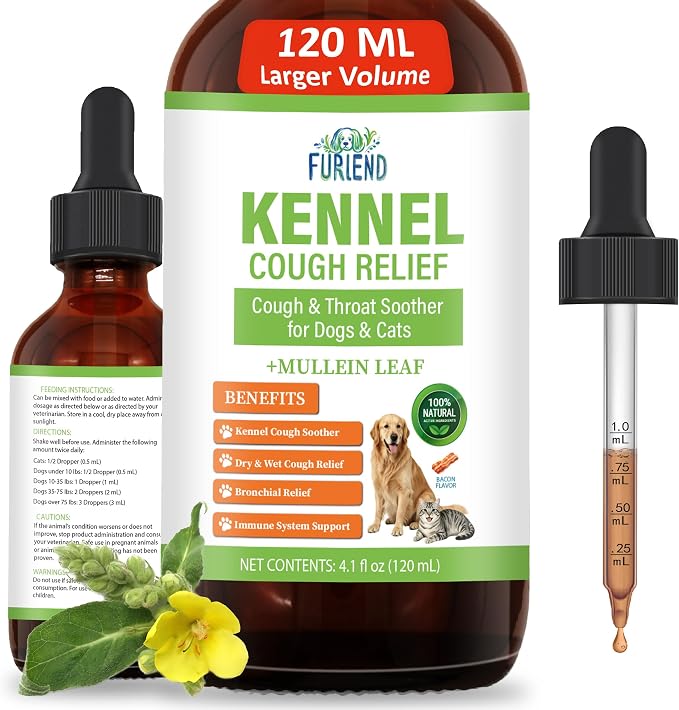 Dog Cough Relief Liquid Drops - Kennel Cough Treatment for Dogs & Cats - Better Absorption Than Soft Chews - 9 Natural Herbs with Postbiotics - 120mL/4.1 fl oz Value Pack for Respiratory Support