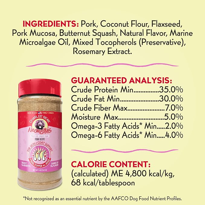 Charlee Bear Necessities Freeze Dried Dog Food Topper, Immune Health Support, Grain Free, High Protein, Limited Ingredient Meal Toppers for Dogs, Beef Recipe, 5 Ounce