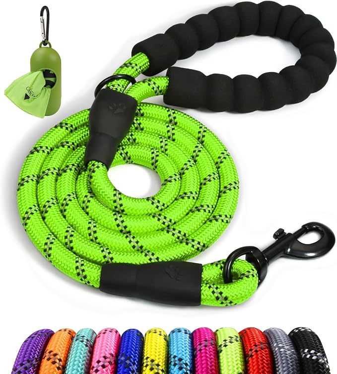 Taglory Rope Dog Leash for Small Medium Dogs, 6 FT Padded Handle, Green | Made of Climbing Rope, Reflective for Night Walks and Training, Comfortable Grip, Anti-tangle Swivel Clip, 3/8 inch