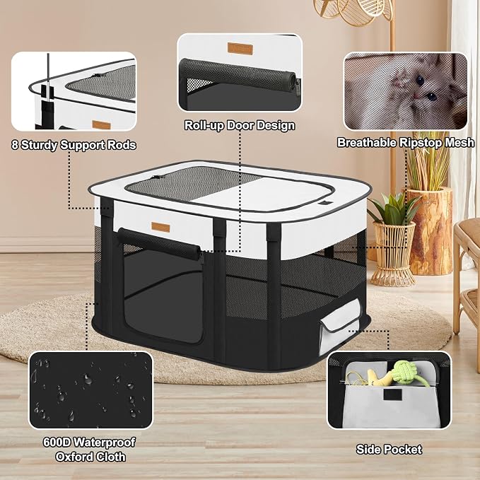 Foldable Cat & Dog Playpen with Carry Bag, Black X-Large