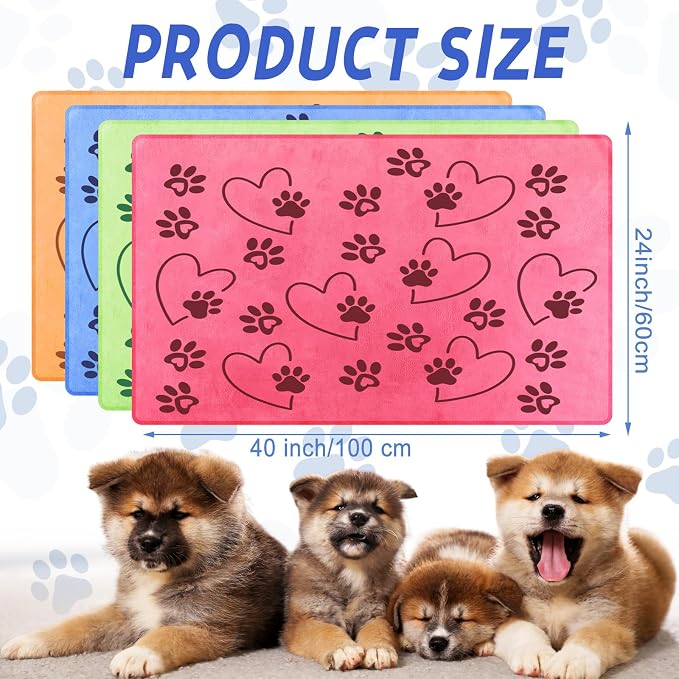 Fanfanwin 4 Pcs Dog Bath Towels Microfiber Drying Dog Towel Absorbent Pet Heart Paw Towels for Medium Dogs Puppy Cats Pets Shower(Blue, Yellow, Pink, Apple Green)