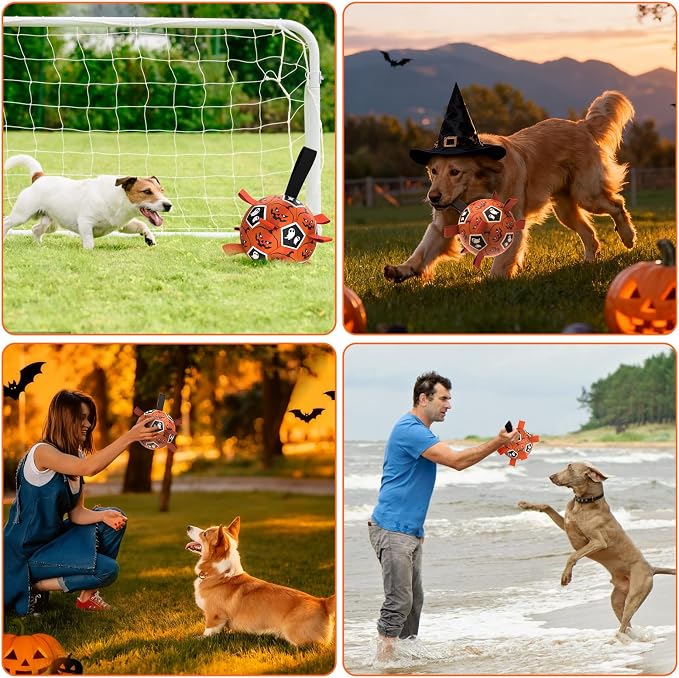 Diman Halloween Dog Toys, 7 Inch Dog Balls, Dog Soccer Ball with Straps | Outdoor Dog Toys, Balls for 30-90 lbs Dogs, Halloween Gifts for Dogs, Dog Toy Balls for Tug of War