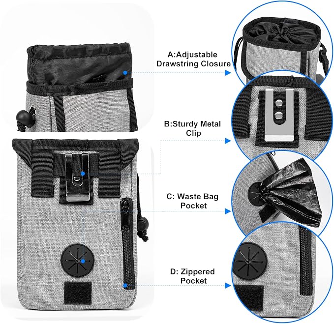 Dog Travel Bag, Airline Approved, with 2 Treat Training Pouches, Light Grey