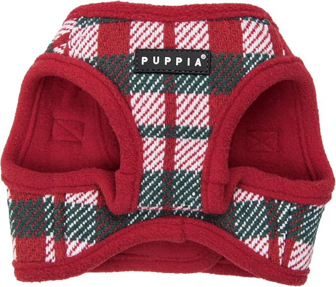 Puppia Festive Vest Dog Harness Step-in Warm Winter Checkered Pattern for Small and Medium Dog, Red, Large