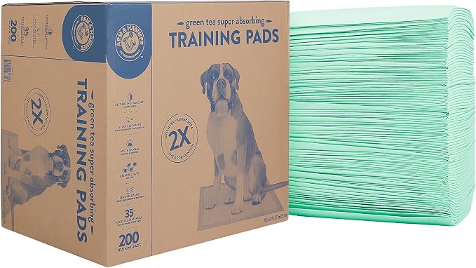 Arm & Hammer Green Tea Pet Training Pads, 200 Count, Super Absorbent with Green Tea and Baking Soda, 2X Odor Control, 5-Layer Leak-Proof Construction, 22.5 x 22.5 Inch