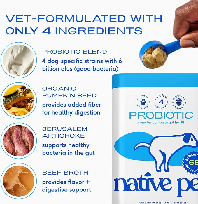 Native Pet Omega 3 Fish Oil for Dogs 8Oz & Probiotics for Dogs 8.2Oz Powder Food Topper - Fish Oil & Dog Probiotic Powder - Supports Skin, Coat, Gut Health, Heart & Digestion - Vet Formulated