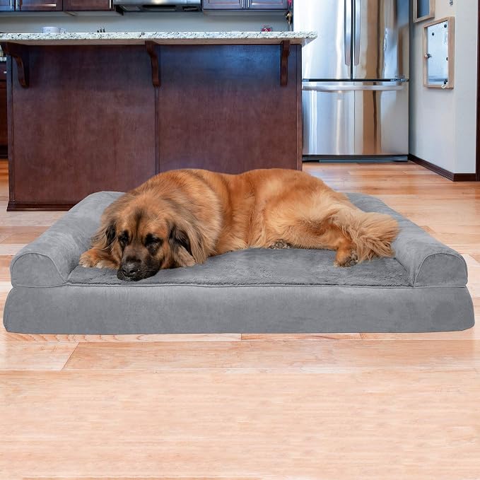 Furhaven Orthopedic Plush &amp; Suede Sofa Dog Bed - Jumbo Plus/XXL (up to 125 lbs), Gray