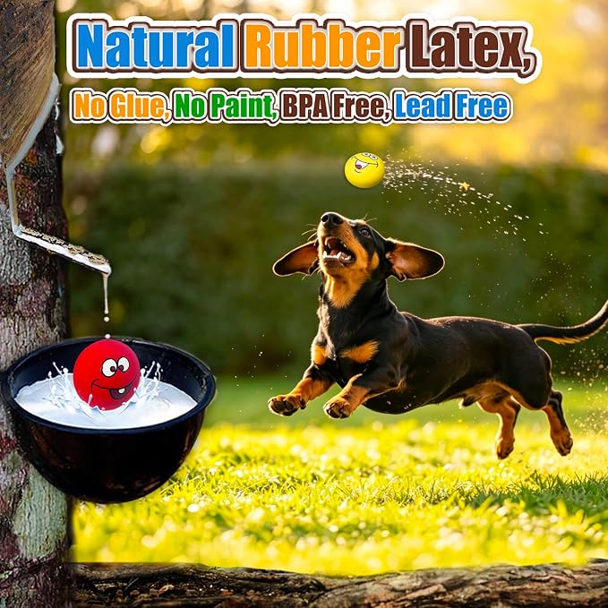 Squeaky Dog Toys for Small Dogs, Mini Breeds, 2.2" Flat Latex Ball | 2.2"x2.2"x1.3" Burger Shape, 8-pack Soft Squeak Dog Balls, Smile Face Interactive Puppy Toy with Squeaker for Indoor, Outdoor