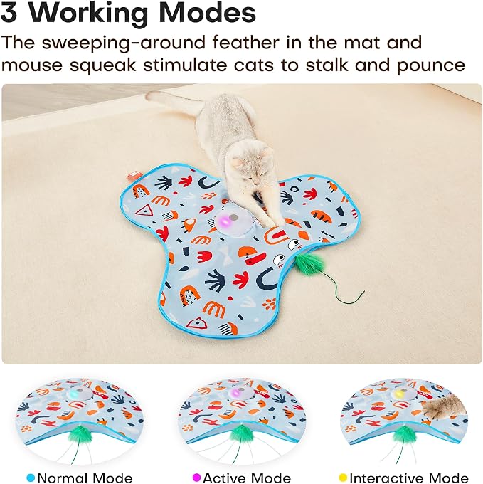 Potaroma Hide and Seek Interactive Cat Toys | Moving Concealed Wand Feather, Automatic Chargeable Indoor Kitten Exercise Kicker, Mouse Squeaky, Floral Cover