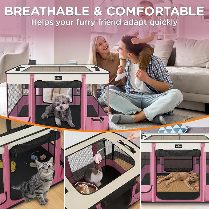 Paw Ballt Foldable Pet Kitten Playpen, Upgrade Waterproof Portable Cat Dog Playpen Kennel Tent for Small Cat Dog, Retractable Shade Cover with Free Carrying Case, Indoor Outdoor Use for Small Pet.