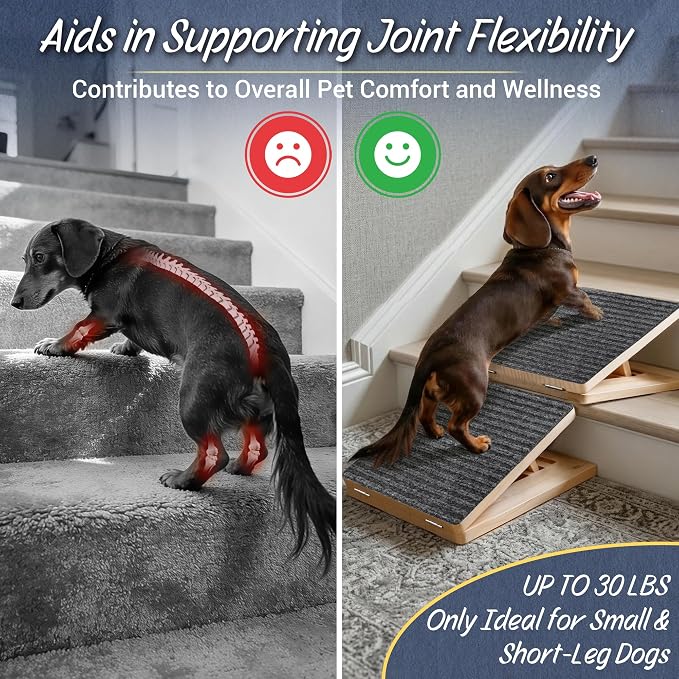 Dog Ramp for Stairs 6 Pack - Adjustable Wooden Stair Wedges for Small Dogs, Foldable Indoor Dog Stair Ramp with Triangular Support and Non-Slip Pads for Senior and Short-Legged Pets