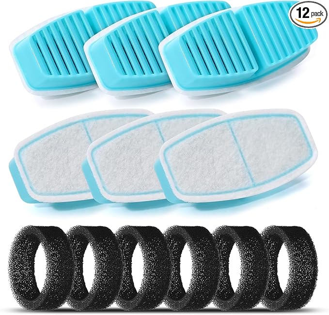 BEMOONY Cat Water Fountain Filters: Pet Water Fountain Replacement Filter - 12 Packs of Cat Fountain Filters (6 Carbon Filters + 6 Sponges) - Multiple Filtration Please Replace it Every 2-3 Weeks