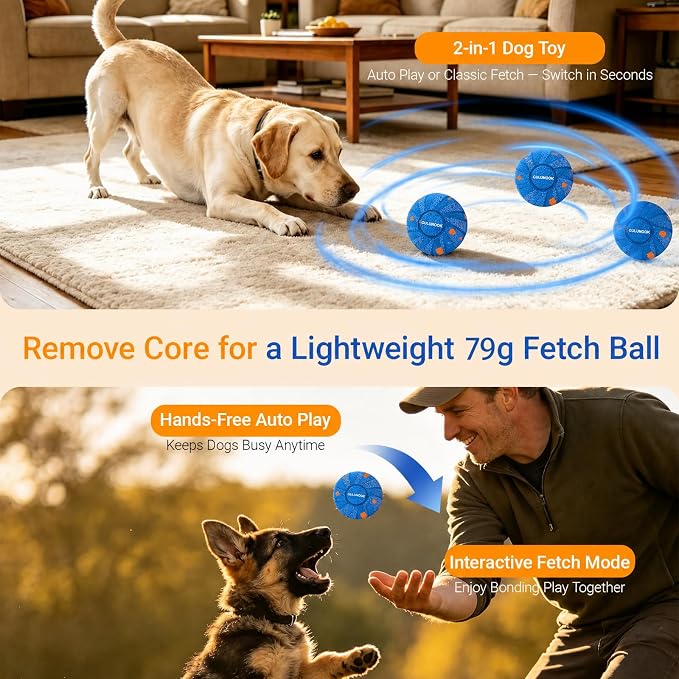T02 Replacement Dog Ball Shell, 82mm, 90g Lightweight, Blue | Removable Motor Compatible, 2-in-1 Fetch & Throw Toy, Medium & Large Dogs, Easy to Throw, Indoor & Outdoor Play
